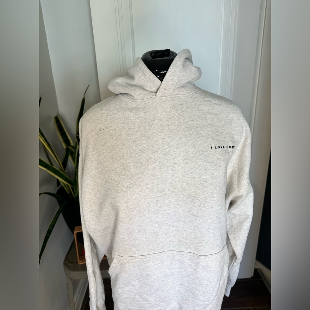 “I Love Ugly" oversized hoodie light Heather gray size XS EUC. Unisex - Picture 4 of 13